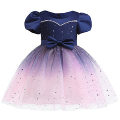 Girls Star Moon Sequin Mesh Princess Dress