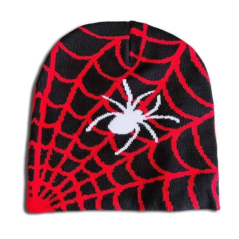 Y2K Knitted Beanie Spider Web Pattern Jacquard Hat