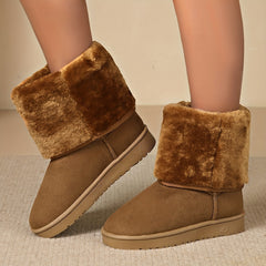 Fluffy Fur Lined Snow Flat Boots for Women
