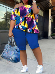 Colorblock Geometric Print 2 Piece Set
