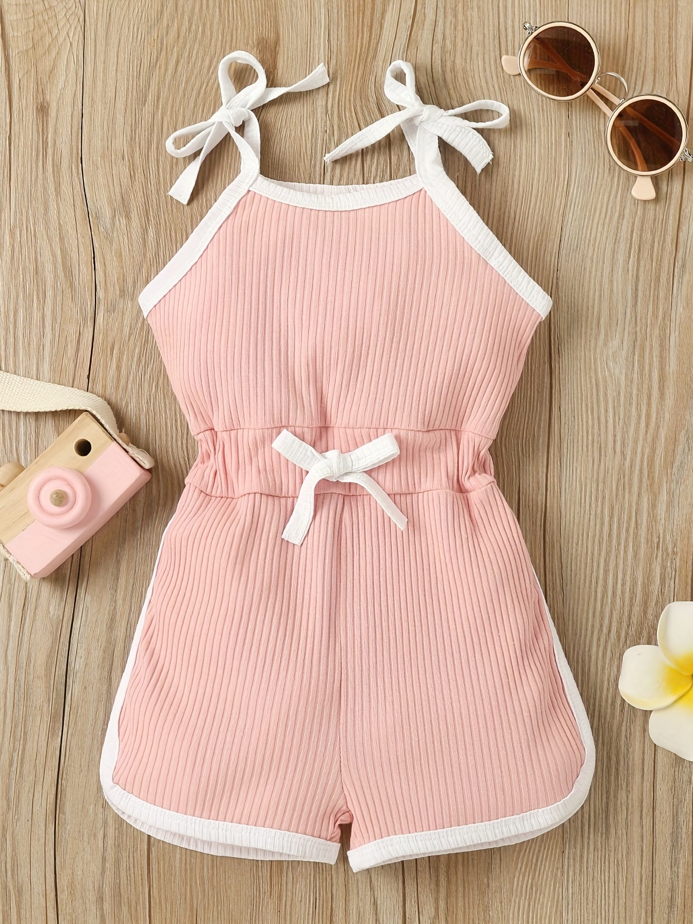 Toddler Girls Tie Shoulder Bow Cami Rompers