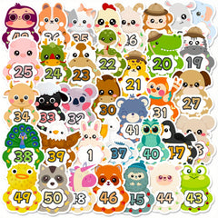 50PCS Cartoon Animal Baby Number Stickers Educational Decals