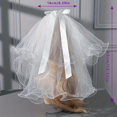 Short Satin Bow Knot Bridal Veil with Comb