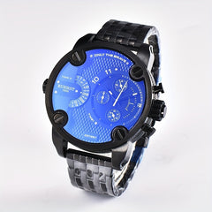 KUERST Dual Time Zone Steel Strap Quartz Sports Watch