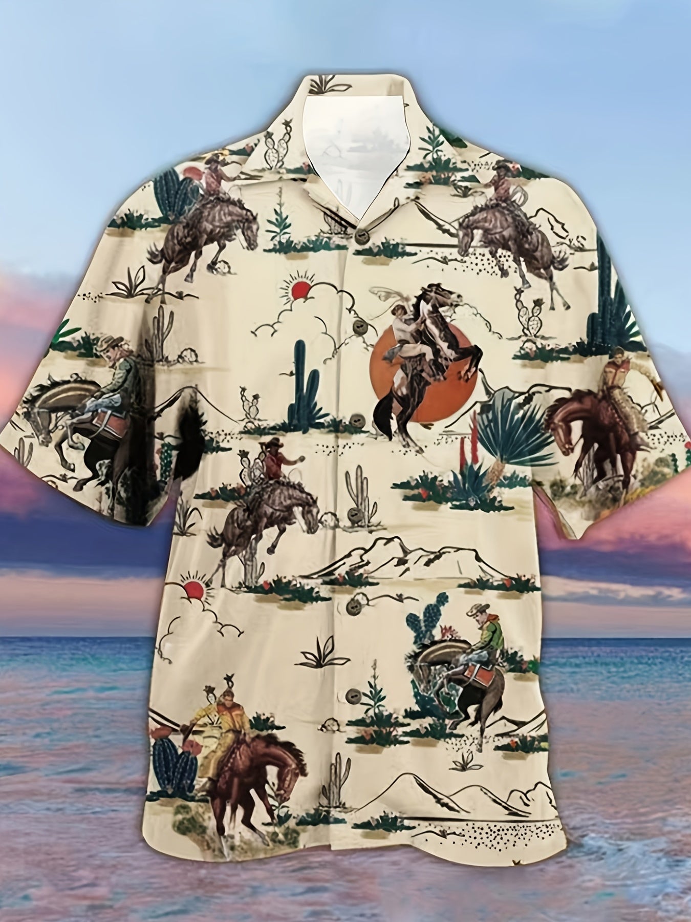 Flamingo Cowboy All Over Print Men's Casual Hawaiian Shirt