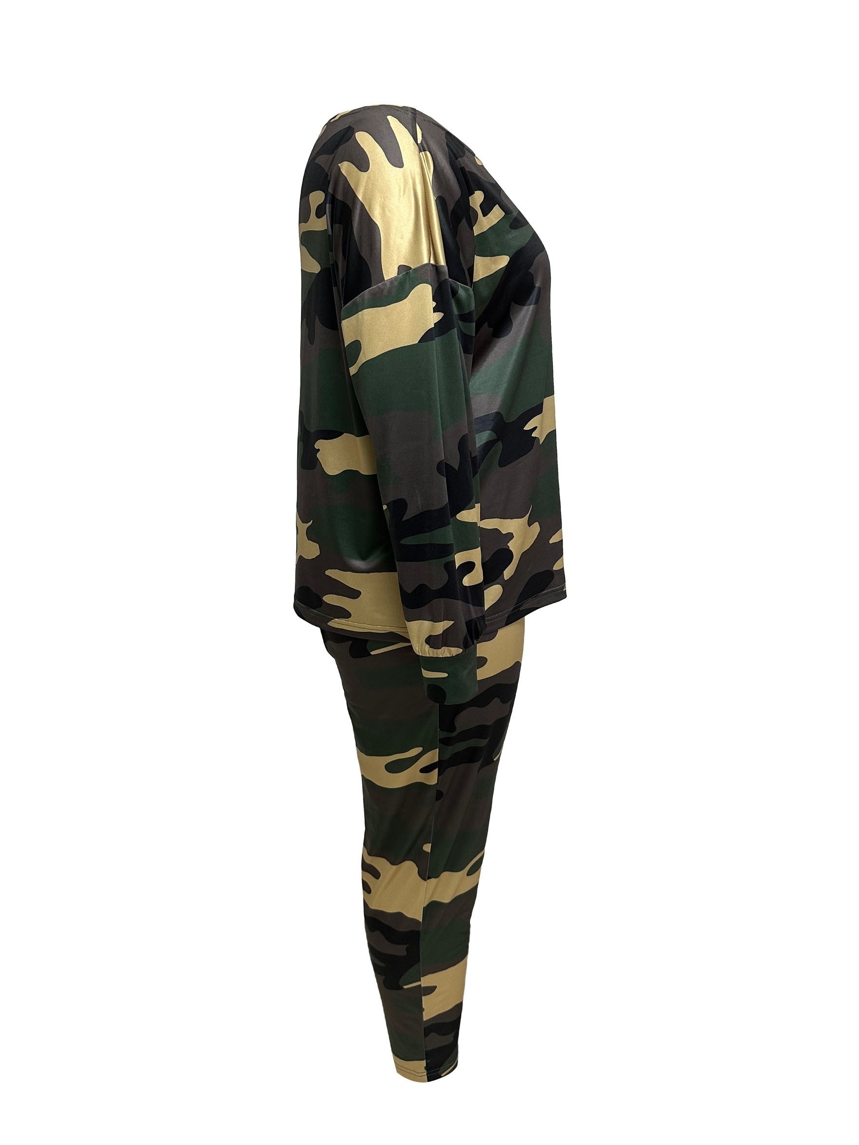 Camo Print One Shoulder Top & Pants Set