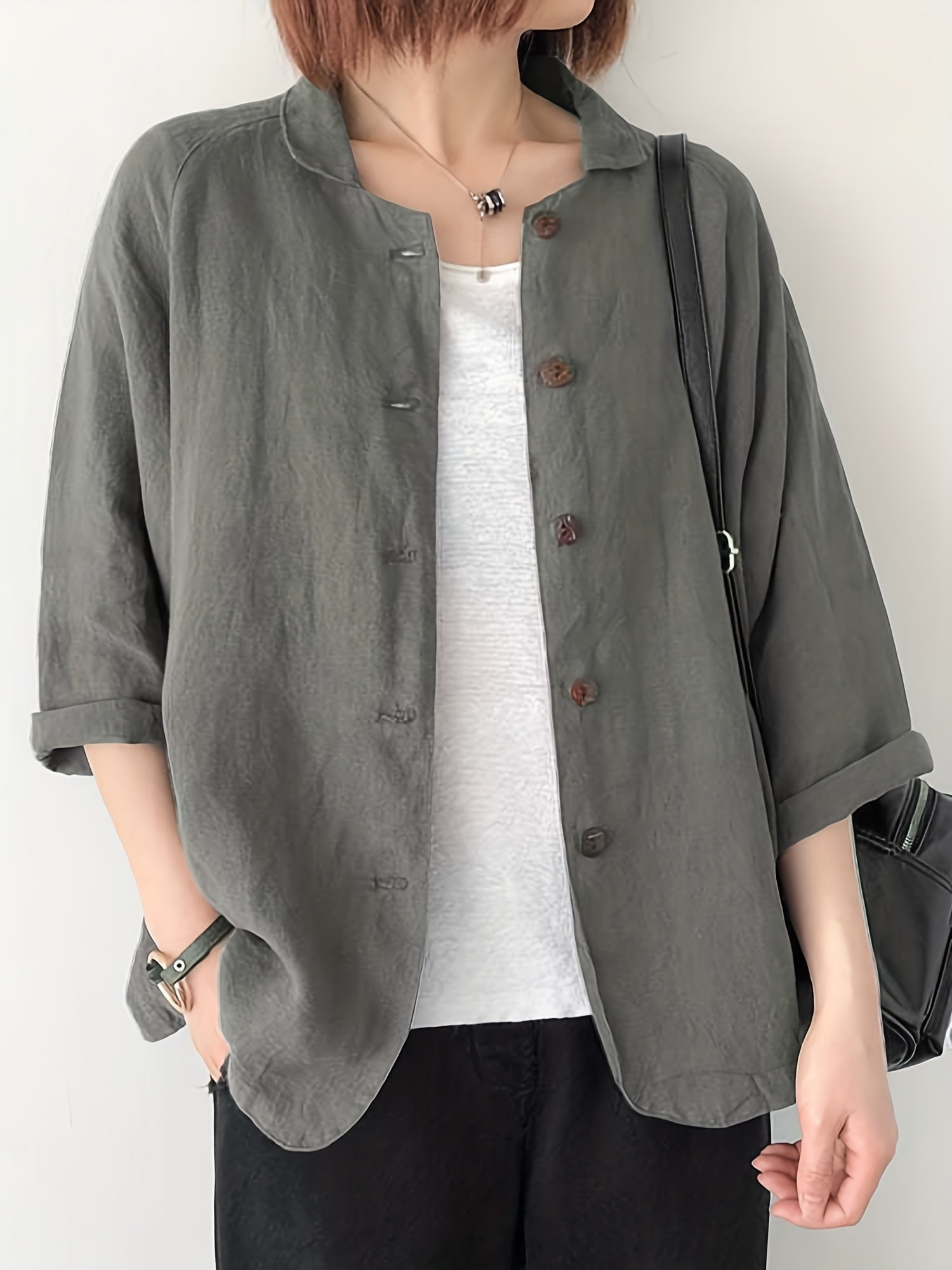 Button Front Jackets Casual Turn Down Collar Long Sleeve Solid Outerwear
