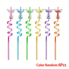6pcs Sequin Fruit Shape Straws Curved Plastic Bar Milk Tea Straws