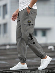 Men's Casual Cargo Pants Loose Fit Solid Drawstring Joggers
