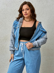 Colorblock Hooded Denim Jacket
