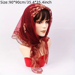 Muslim Embroidered Mesh Gauze Square Scarf Thin Silk Headscarf