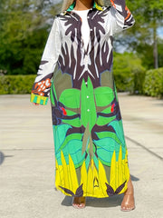 Colorblock Floral Button Up Shirt Dress