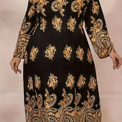 Boho Dress Paisley Print Long Sleeve Maxi Dress