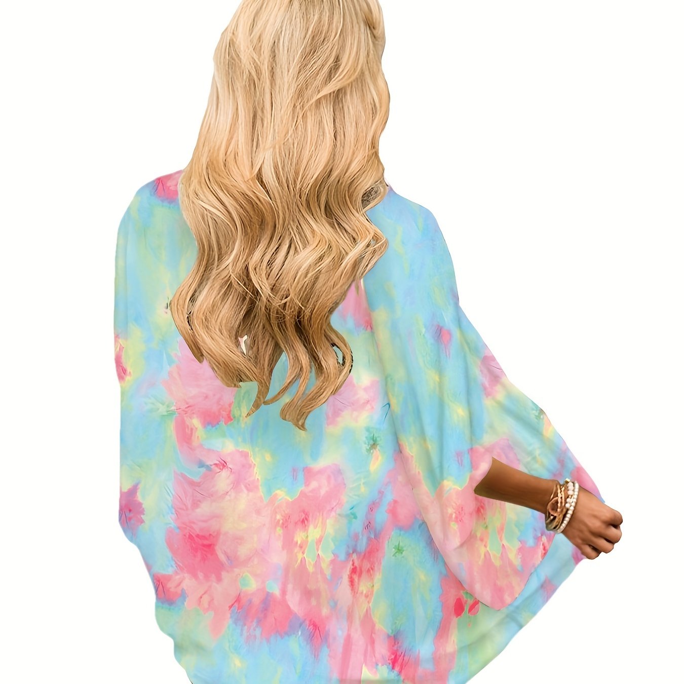 Tie Dye Cover Up Shirt V Neck Loose Fit Long Sleeves Beachwear Cardigans