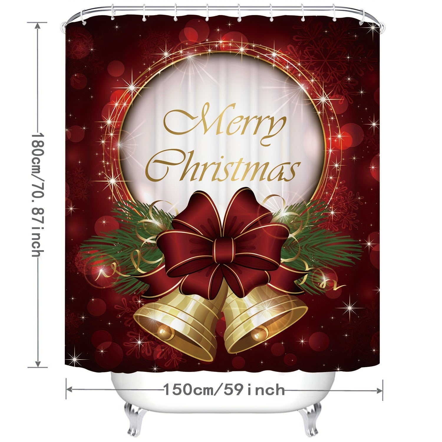 Christmas Bell Shower Curtain Happy Kids Year Decoration