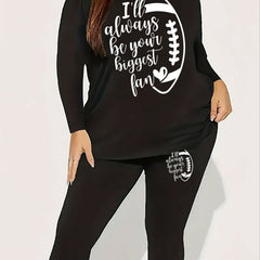 Rugby & Slogan Print Long Sleeve Top & Leggings Set