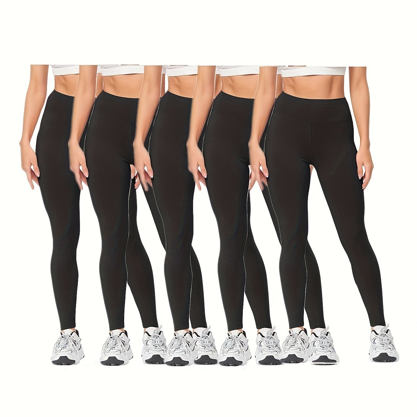 5pcs High Waist Yoga Leggings Solid Fitness Tight Pants Women's Activewear