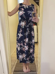 Floral Print Shirred Flared Dress Sleeveless Tank Dress Women's Clothing