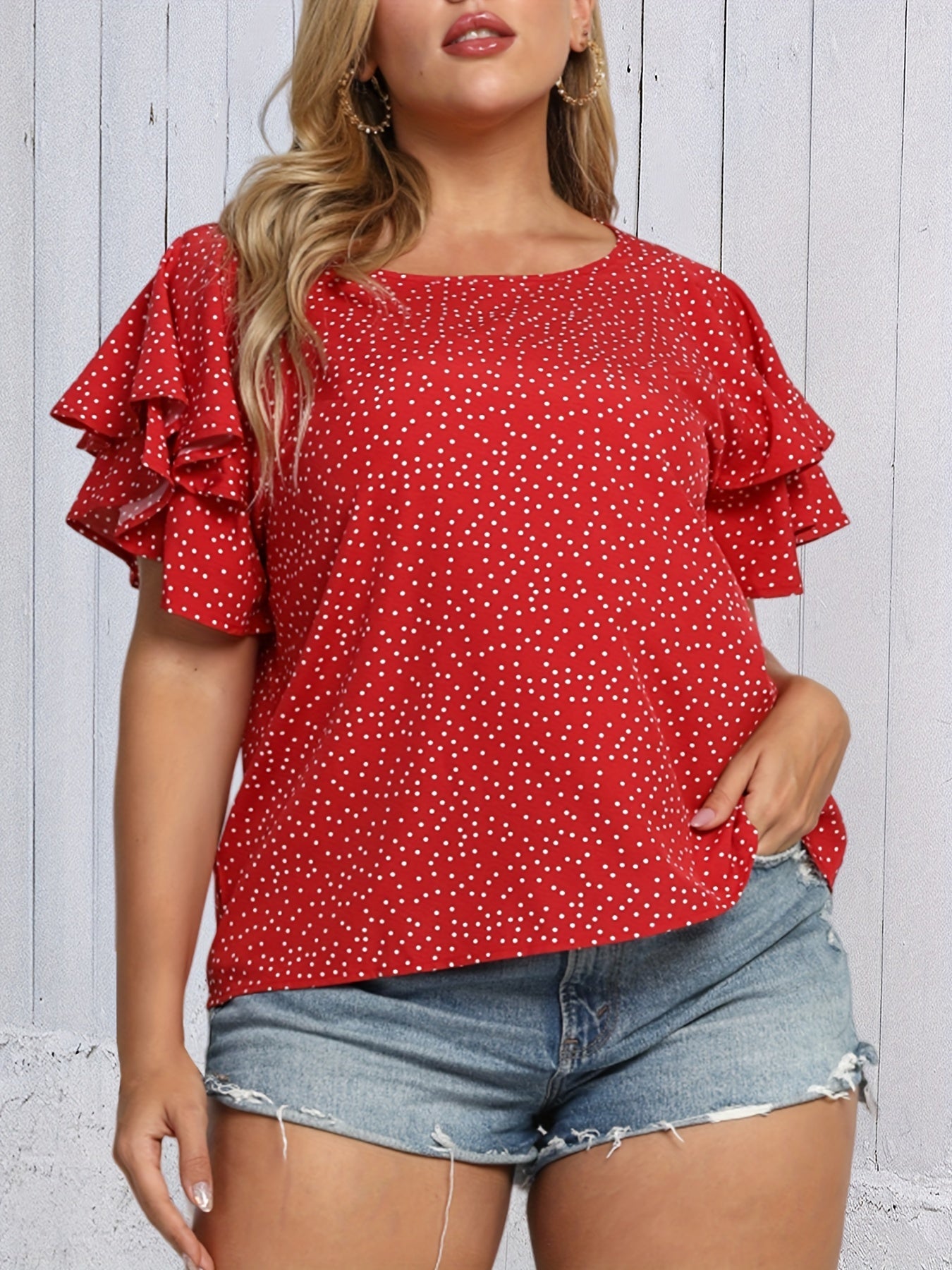 Polka Dot Layered Sleeve Blouse
