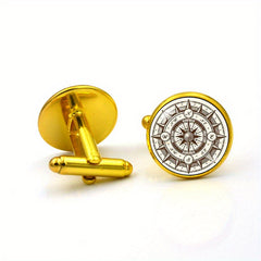 Retro Compass Time Cufflinks Tie Clip Set