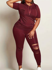Ripped Hooded Top & Leggings Set