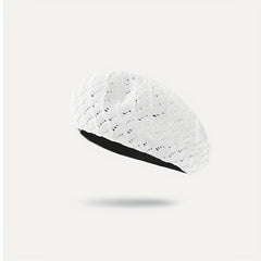 Knitted Hollow Out Beret Solid Thin Breathable Lightweight Painter Cap