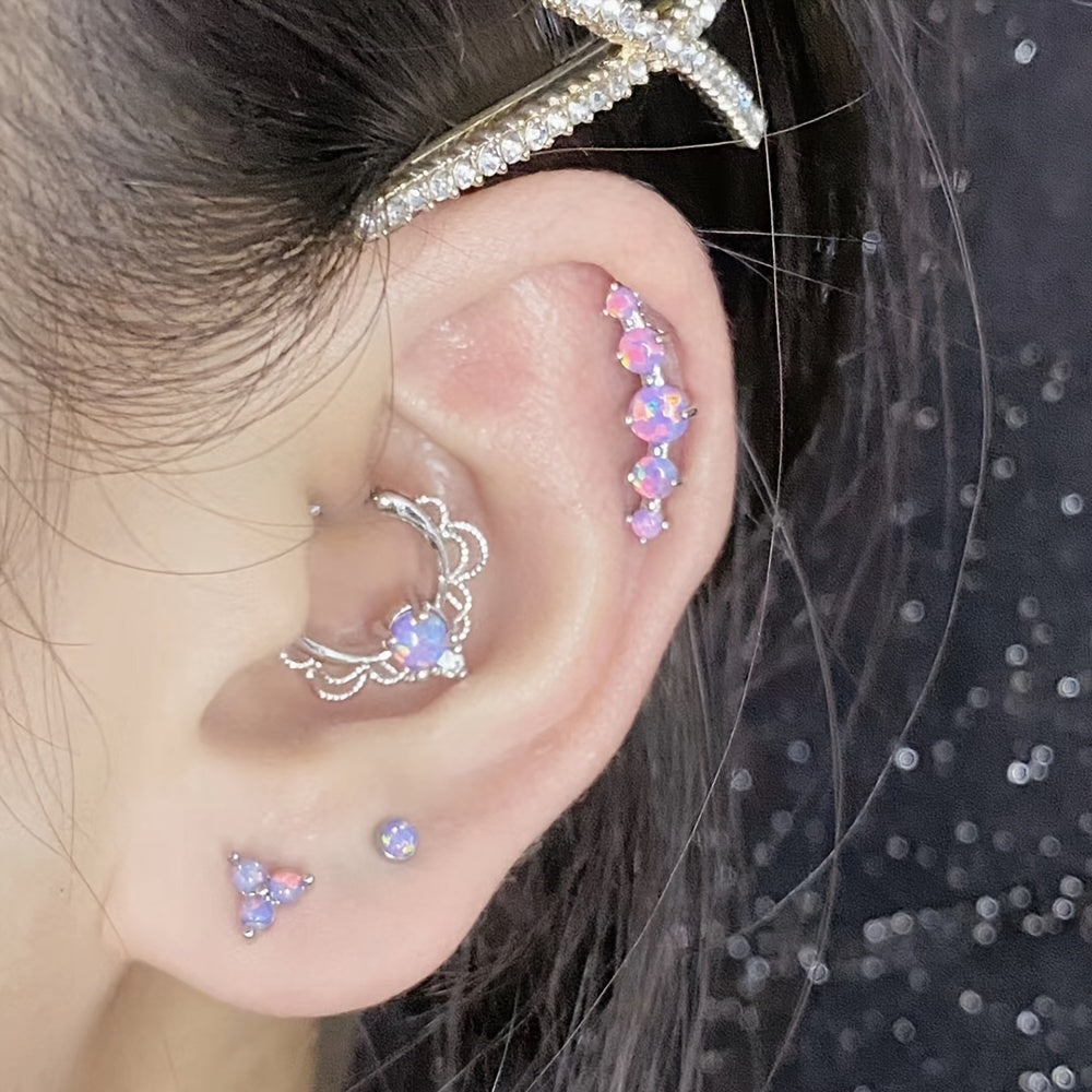 Opal Tragus Nose Ring Surgical Steel Cartilage Piercing