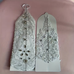Pisiano Lace Up Gloves with Rhinestones and Sequins Fingerless Bridal Gloves
