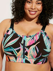 Tropical Print Zipper Front Fitness Bra