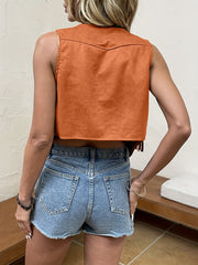 Vintage Western Tassel Front Solid Jacket Women's Vest