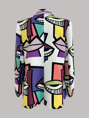 Cartoon Print Double Breasted Blazer Casual Lapel Long Sleeve Blazer