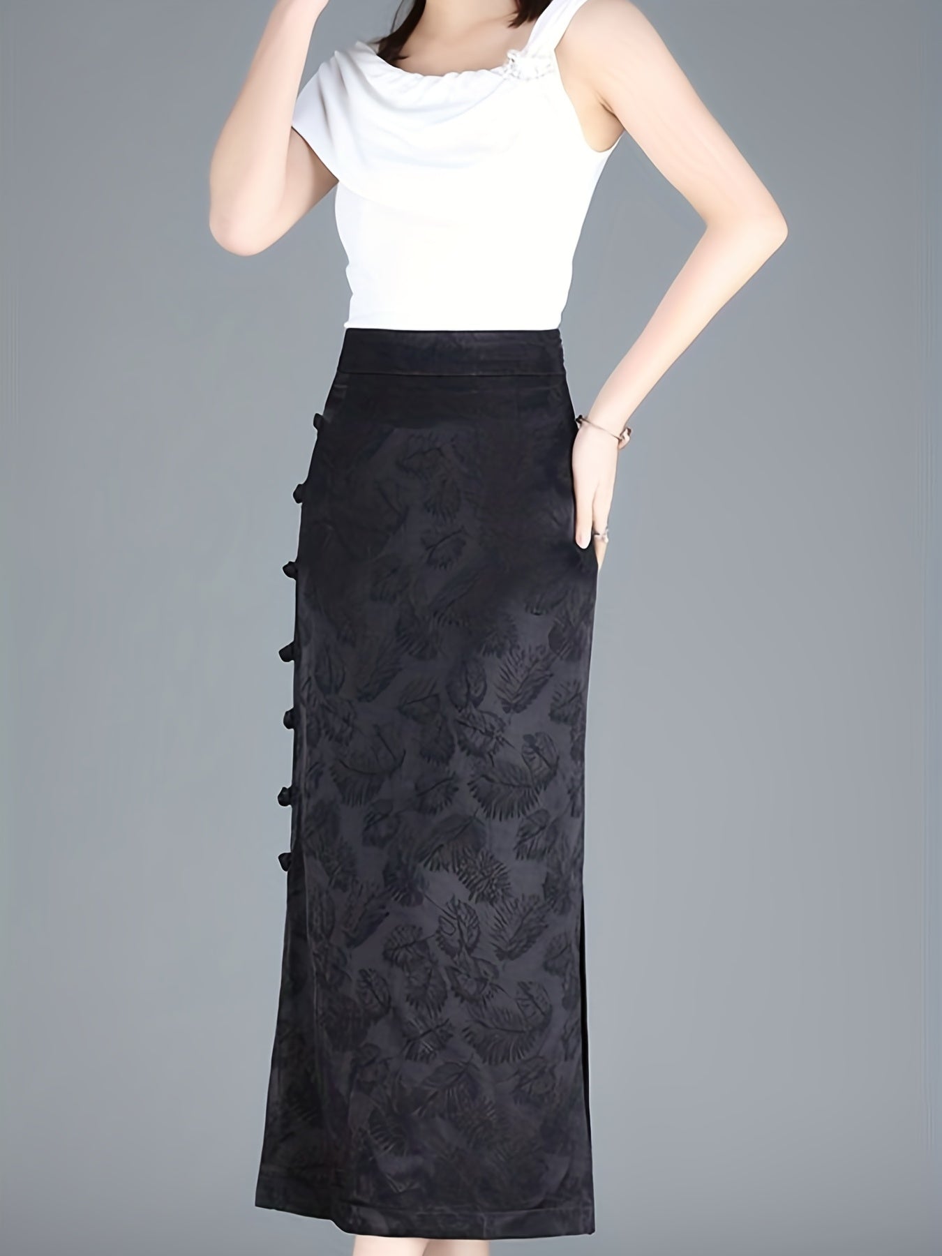 Vintage Split Skirt with Side Buckle for Women