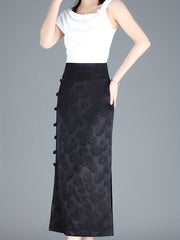 Vintage Split Skirt with Side Buckle for Women