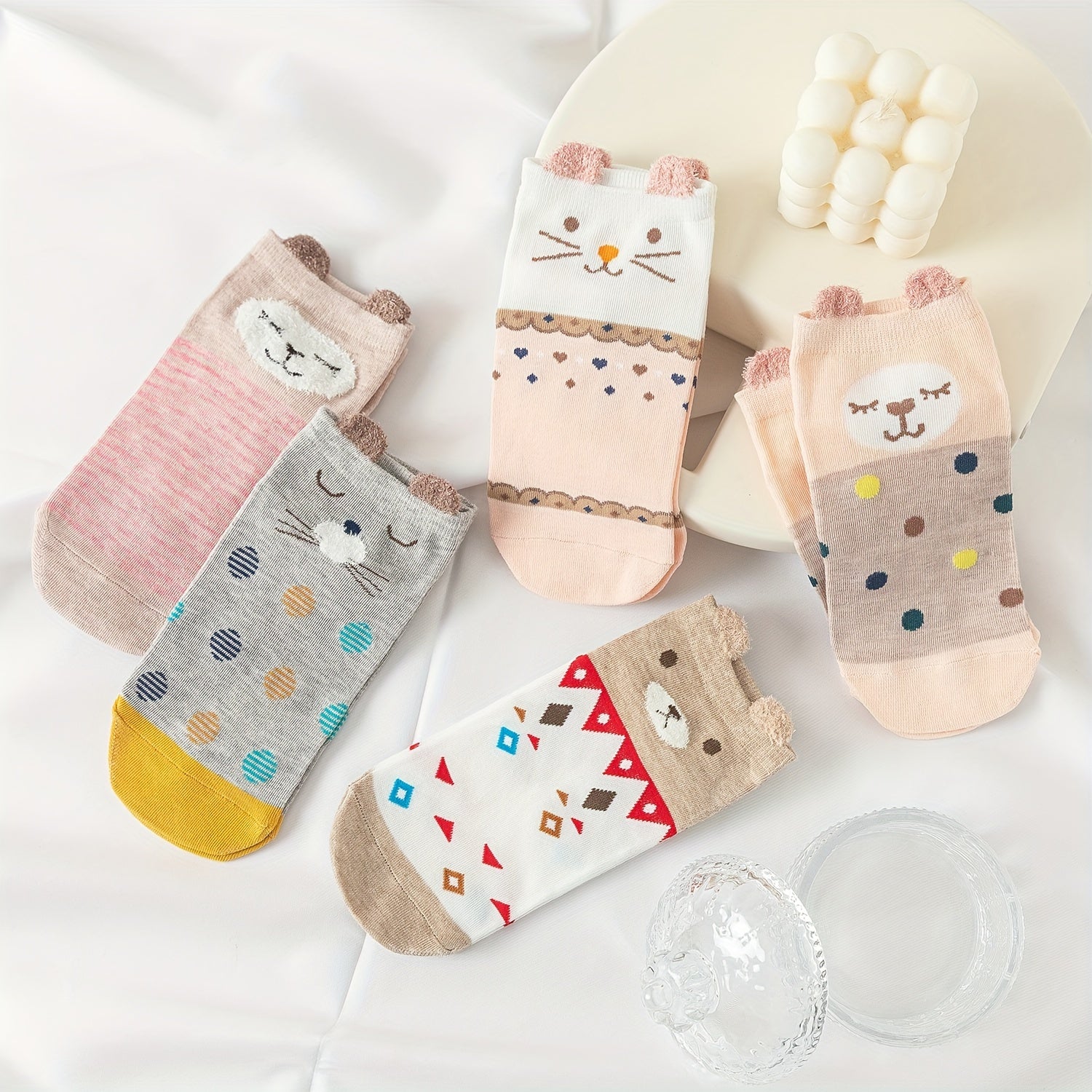 Cartoon Animal Print Socks & Low Cut Ankle Socks Women's Stockings