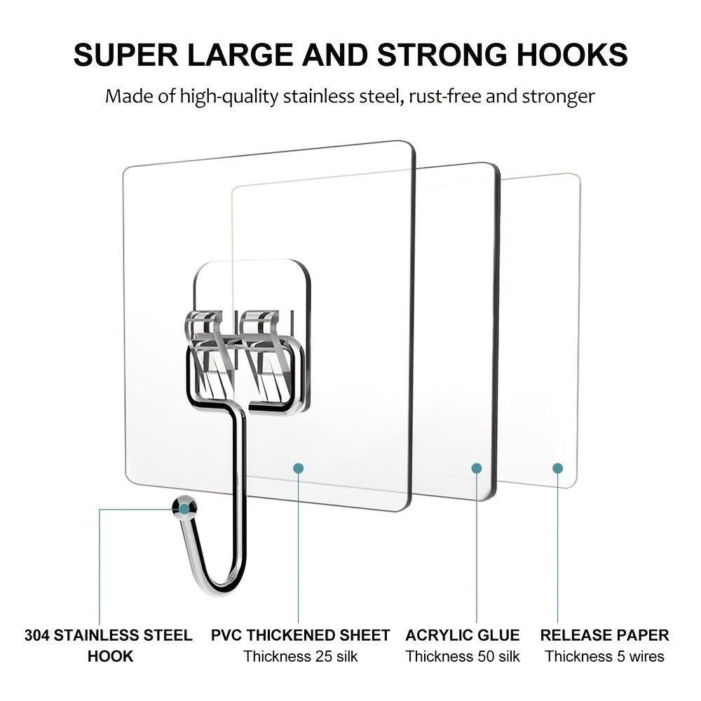 10pcs Adhesive Hooks Heavy Duty Waterproof Stick Large Wall Hooks