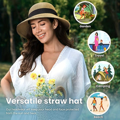 Bowknot Ponytail Sun Hat Vintage Wide Brim Straw Hats Classic Foldable
