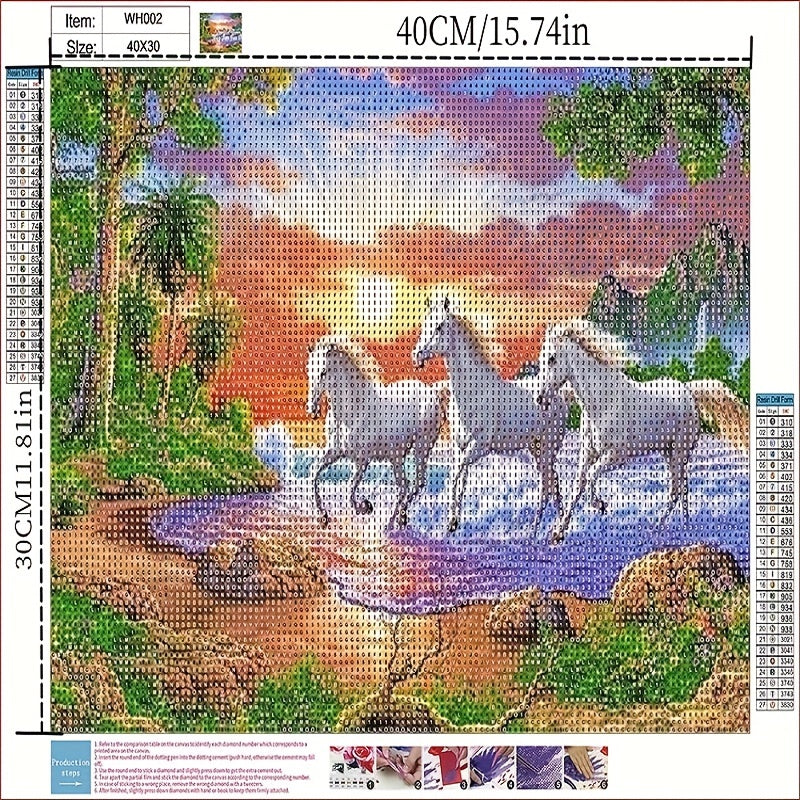 DIY 5D Diamond Painting Kit Horses Pentium Home Wall Decor Gift 30x11in