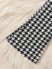 Girl's Heart Print Top & Flared Pants Set Houndstooth Pattern Outfit