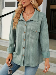 Solid Jacquard Button Up Long Sleeve Shacket