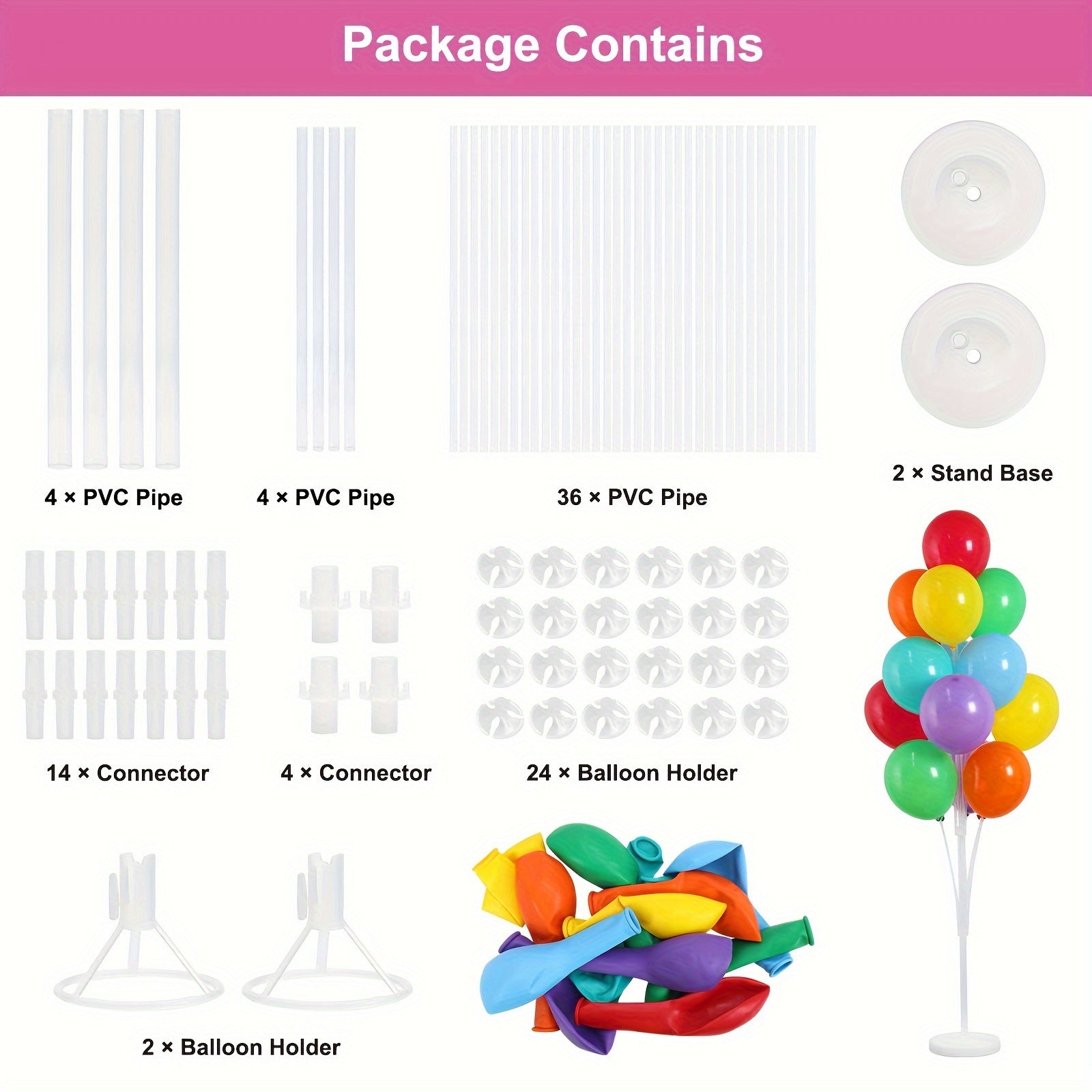 Balloon Column Stand Kit with Colorful Balloons Base and Pole