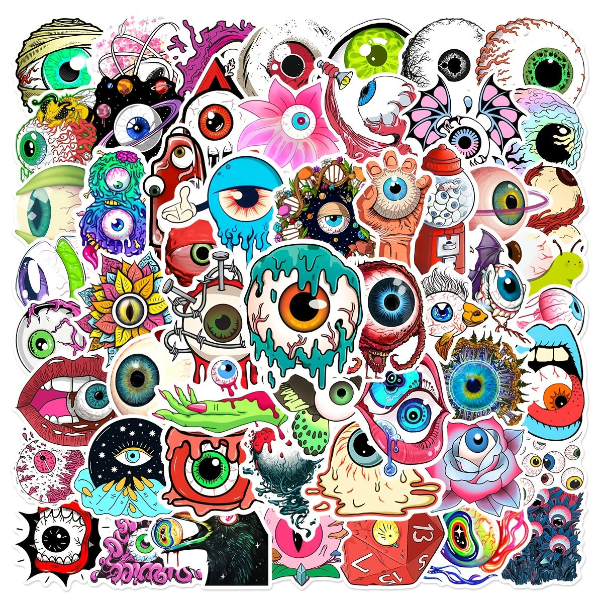 60pcs Horror Eyeball Doodle Stickers Waterproof DIY Creative Toy