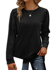 Solid Long Sleeve Round Neck Sweatshirts Casual Sports Sweatshirt Pullover