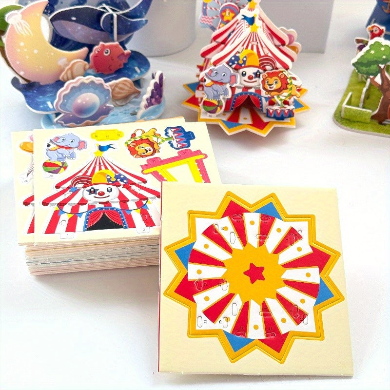 16pcs 3D Paper Puzzle Games for Kids - Educational Farm Castle Ocean Clown