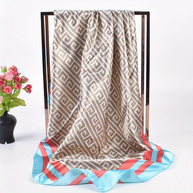 Geometric Print Bandana Silk Square Scarf Large Shawl Vintage Neckerchief