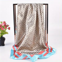 Geometric Print Bandana Silk Square Scarf Large Shawl Vintage Neckerchief