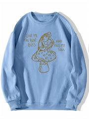 Frog & Mushroom Print Crew Neck Sweatshirt