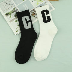 Men's Letter C Pattern Crew Socks, Breathable Casual Street Style Socks