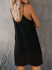 Ruched Cami Rompers Casual Sleeveless Rompers With Pockets