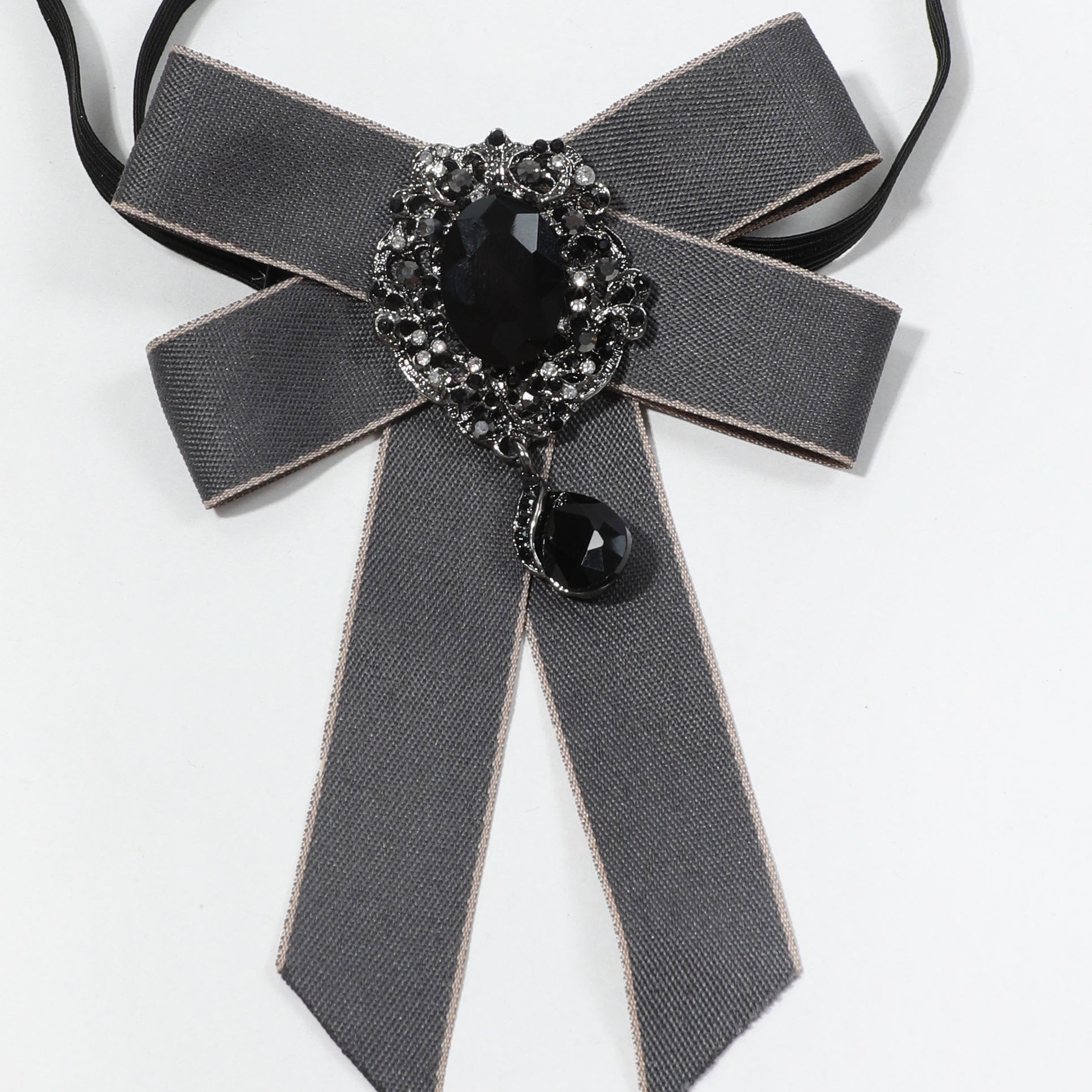 Crystal Pendant Gray Bow Tie Pre-tied Necktie for Women