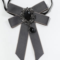 Crystal Pendant Gray Bow Tie Pre-tied Necktie for Women